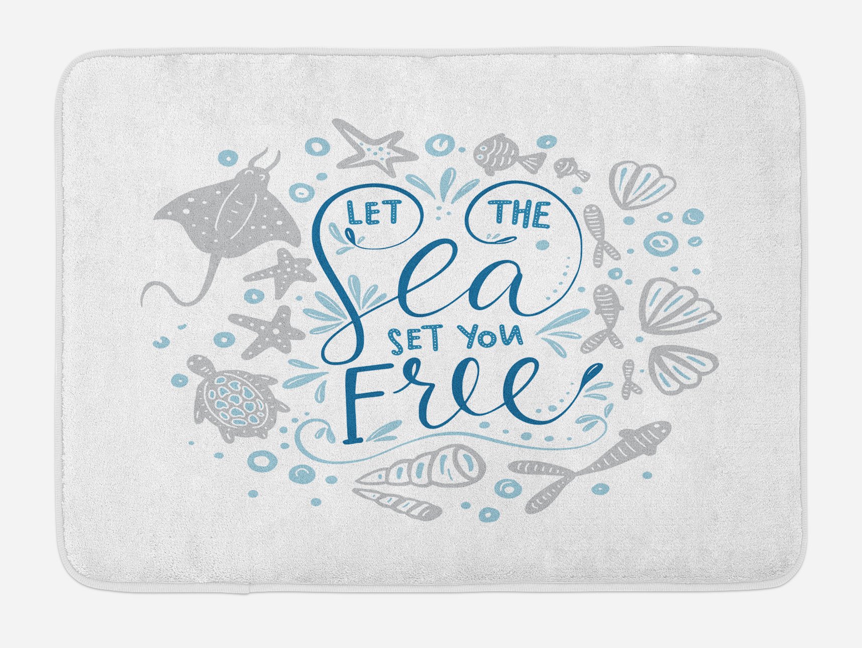 Ambesonne Non-Slip Nautical Bath Mat with Shellfish Turtle & Stingray Design - 30.2