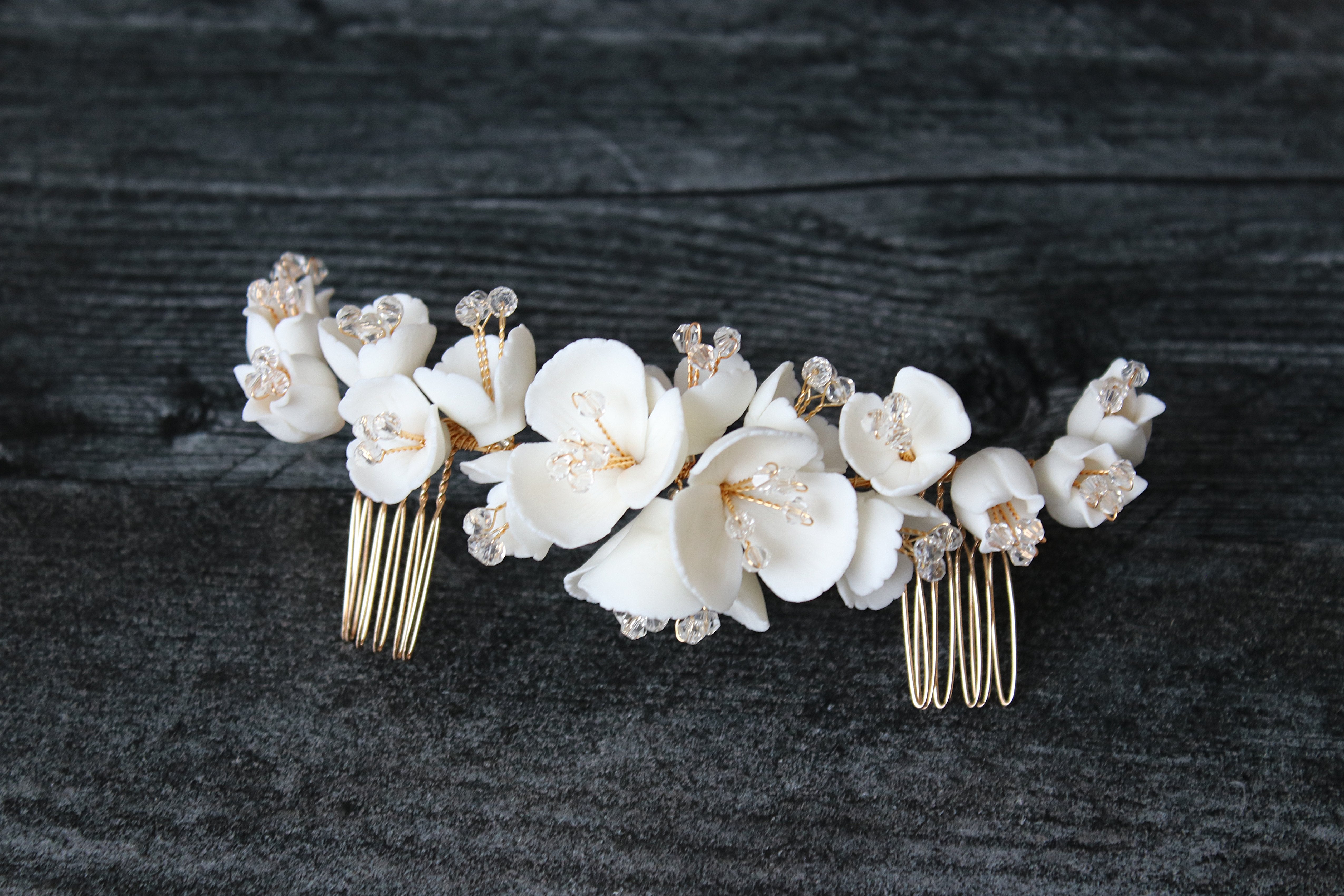 MADISON Porcelain Floral Crystal Headpiece - Elegant Bridal Hair Accessory for Weddings, Prom, and Special Occasions