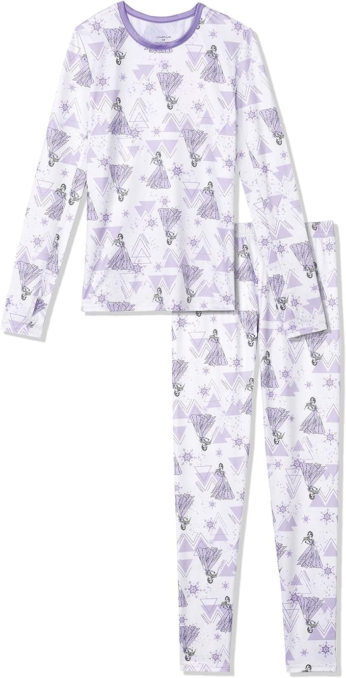 Cuddl Duds Girls Thermal Underwear Set - Frozen, Disney Princess & Star Wars Designs - Kids Long John Base Layer for Winter & Cold Weather Activities