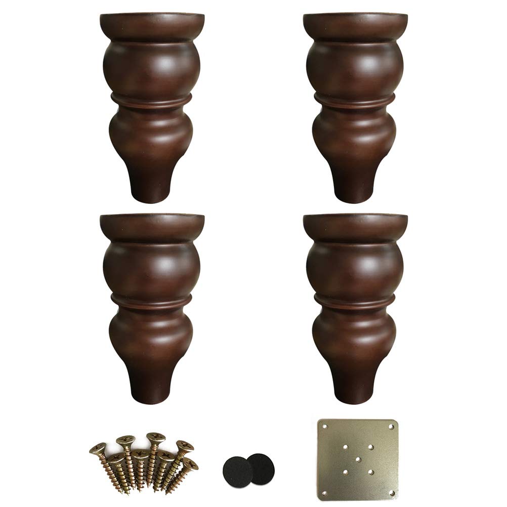 Solid Wood Coffee Table Legs Set of 4 - 15cm Bun Feet Furniture Legs for Cabinet, Vanity, Couch & Chair Replacement - GXFC Shop (Brown) | Perfect for DIY Furniture Upgrades & Home Decor Projects