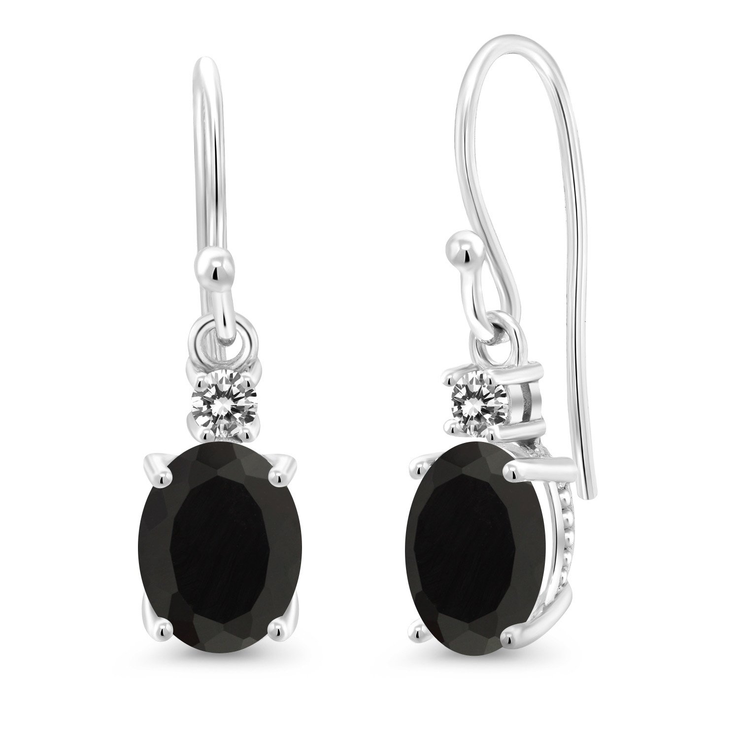 10K White Gold Black Onyx & Diamond Dangle Earrings for Women - 2.63 CTTW Oval Birthstone Jewelry (8x6mm) | Elegant Gift for Anniversary, Birthday & Special Occasions