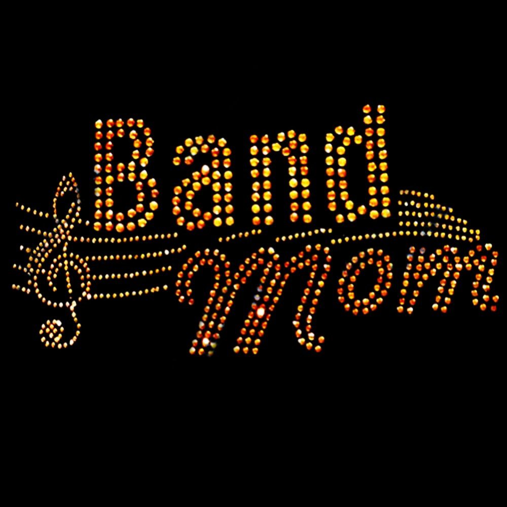 Band Mom Rhinestone Iron-On Transfer - Hotfix Bling with Music Notes for DIY T-Shirts, Jackets & Accessories | Perfect for Concerts, Gifts & Team Spirit