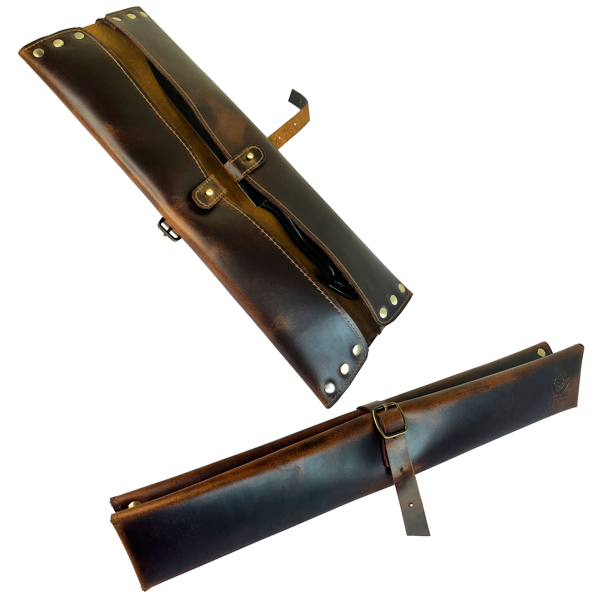 Premium Leather Chef's Knife Holder with 2 Slots - Brown | Professional Kitchen Knife Storage Case | Perfect for Home Cooks & Professional Chefs