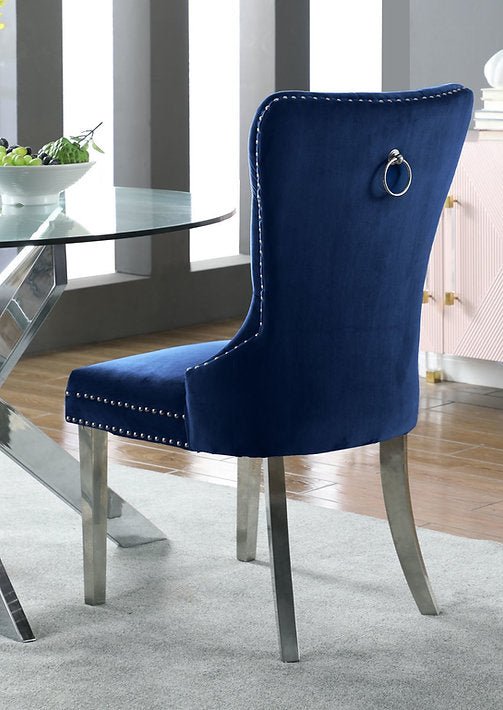 Luxury Blue Velvet Dining Chairs with Deep Tufting & Chrome Legs - Set of 2 for Elegant Home Dining Room & Formal Entertaining | Modern Comfort Seating for Dinner Parties & Family Gatherings