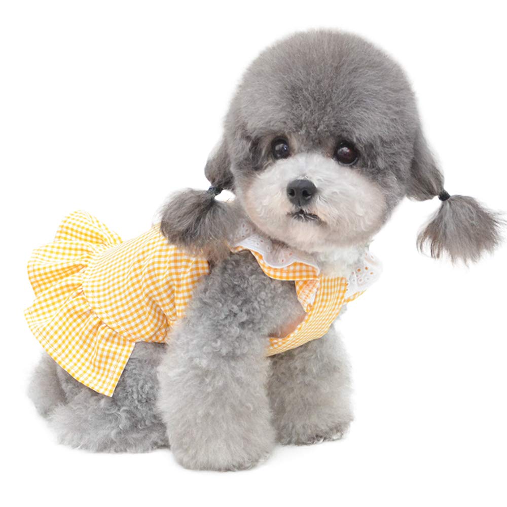 Cute Dog Dress for Small Dogs - 100% Cotton Pet Apparel in 4 Colors (L-Yellow) - Perfect for Parties, Photos & Daily Wear