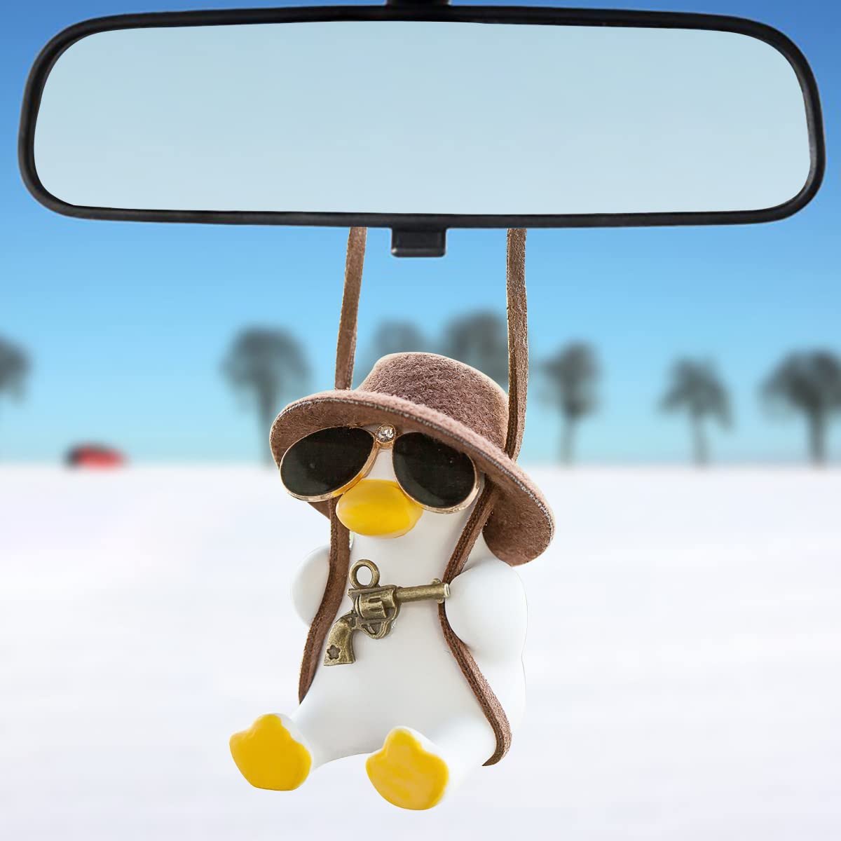 Swinging Duck Car Ornament - Cute Pistol & Sunglasses Accessories for Rear View Mirror, Car Pendant Duck Hanging Swing - Perfect for Road Trips & Daily Commutes