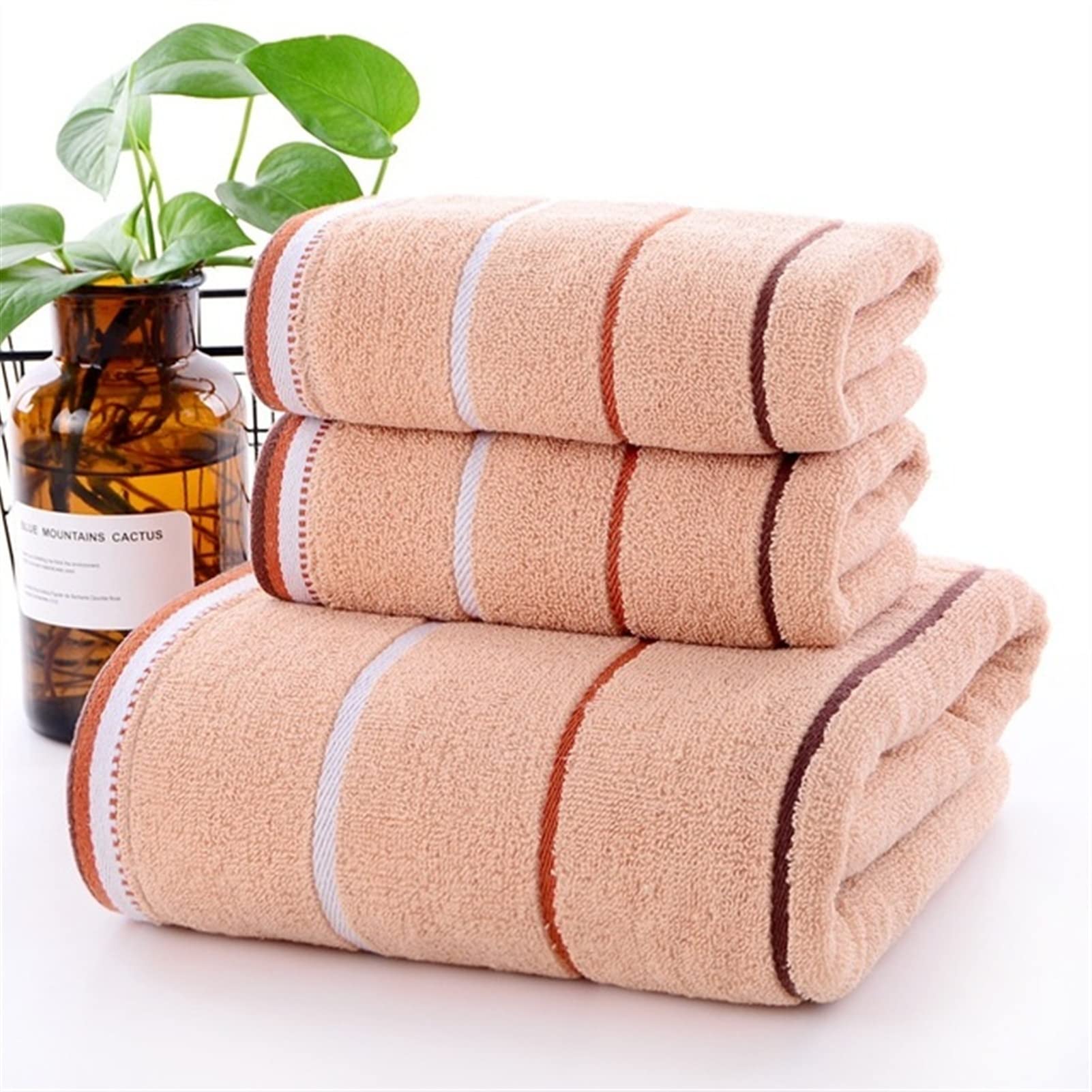 Premium 3-Piece Cotton Striped Bath Towel Set - Super Absorbent Face & Body Towels (35x75cm + 70x140cm) - Soft Spa & Gym Essentials for Home, Travel & Gift Giving