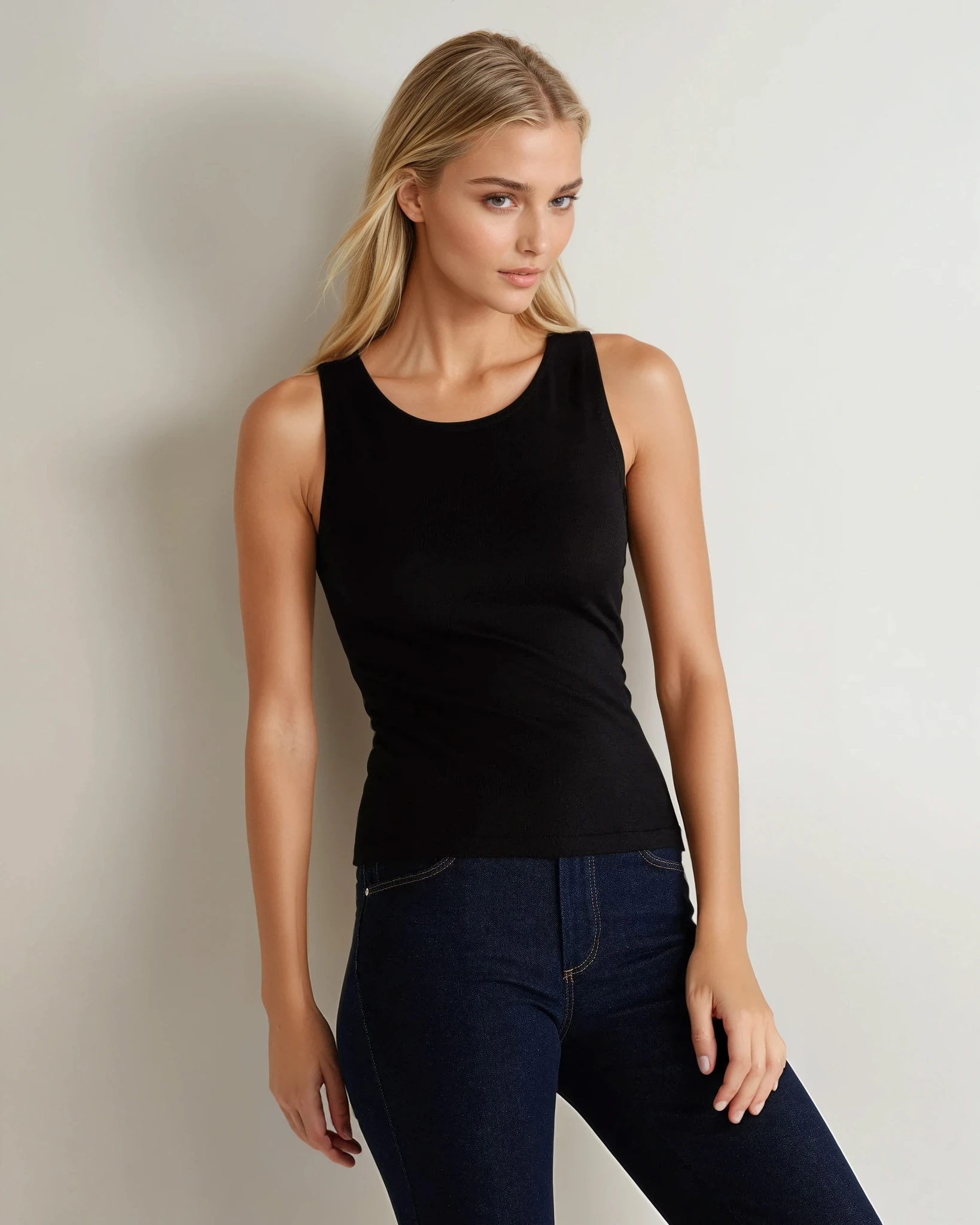 Premium Women's Ella Superfine Cashmere Shell Top - Soft Black Cashmere Sweater for Work & Evening Outfits