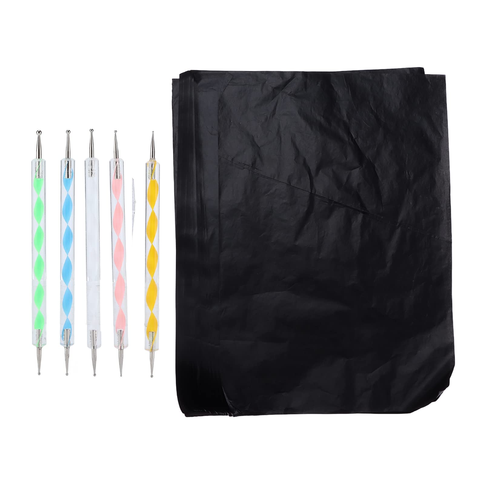Premium Carbon Paper Set - 100 Sheets A4 Tracing Paper & 5 Embossed Stylus Pens for DIY Woodworking, Art Crafts, Canvas Painting | Perfect for Transferring Designs to Wood, Fabric, Paper & More