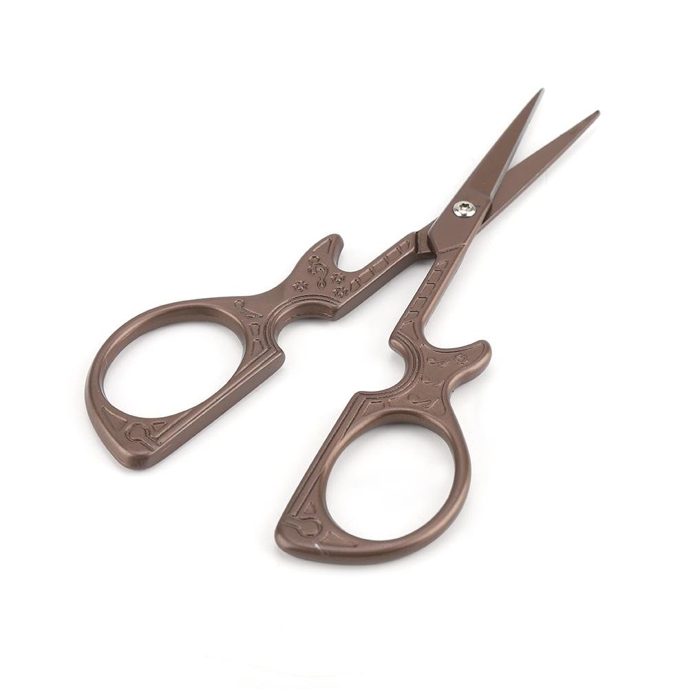 Vintage Classic Metal Scissors with Sharp Blade - Brown Guitar Design for Crafting, Sewing & Office Use