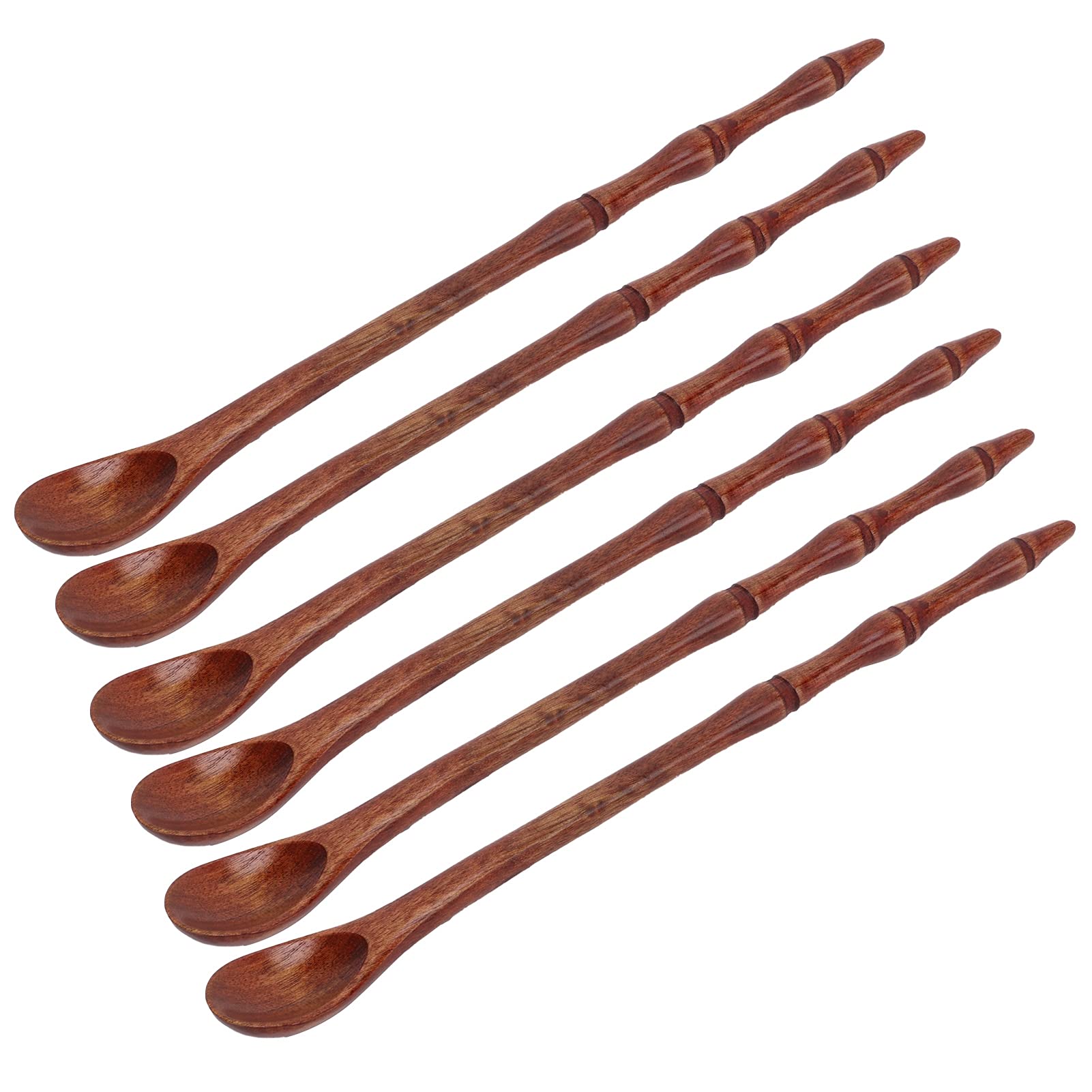 6-Piece Wooden Coffee Spoons Set - 8.3 Inch Long Handle Mixing & Stirring Spoons for Coffee, Espresso, Honey, Iced Tea - Perfect for Home, Cafe & Restaurant Use