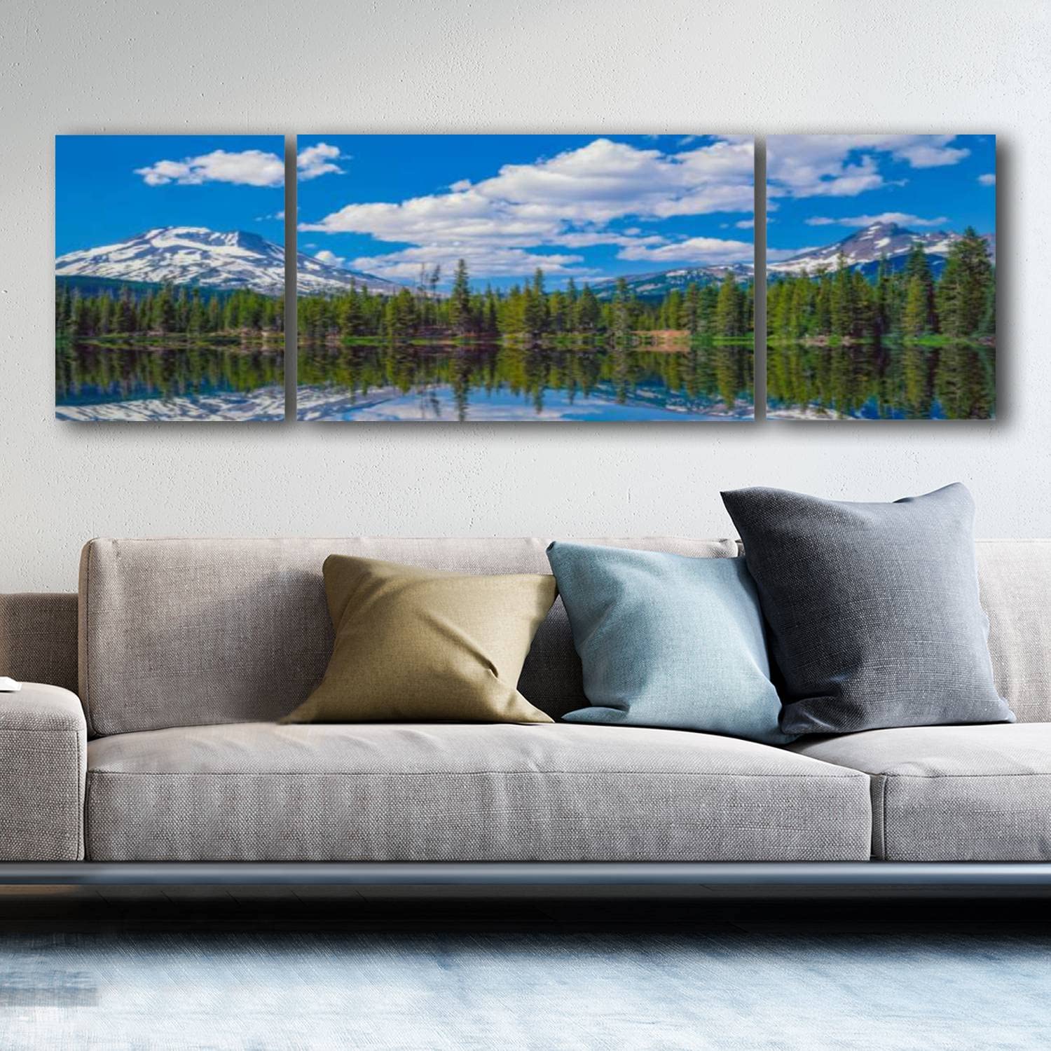 Spring Morning at Sparks Lake Cascade Range Oregon - Framed Giclee Canvas Wall Art Print (63”W x 20”H) for Living Room, Office & Home Decor - Landscape Painting for Family, Modern Interior Design