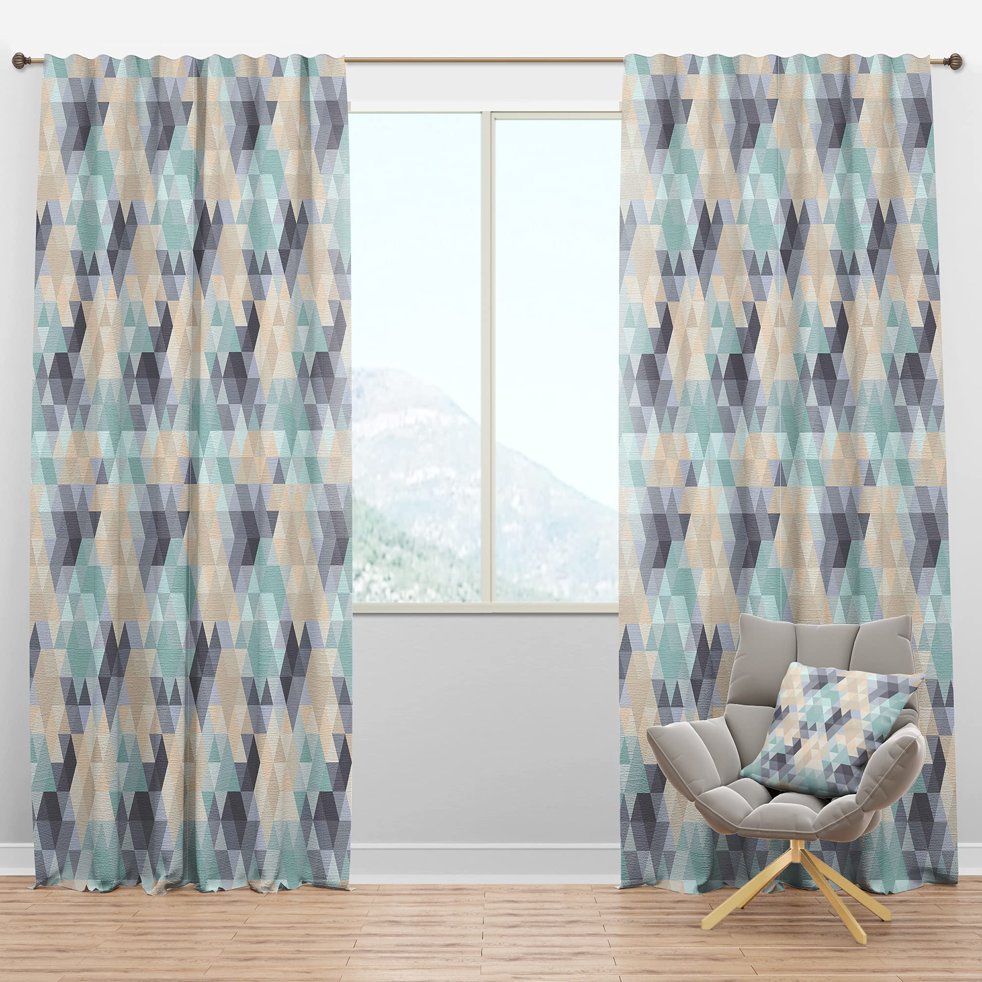 DesignQ Blackout Curtains - Blue & Beige Geometric Triangle Pattern Thermal Insulated Window Drapes - Single Panel 52x63 Inches - Perfect for Bedroom & Living Room - Blocks Light & Noise for Better Sleep & Privacy