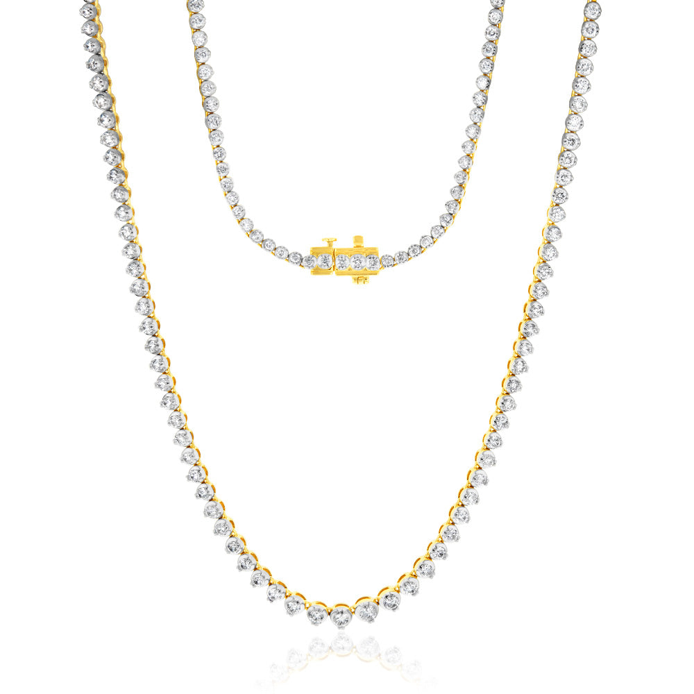14K Yellow Gold 5 Carats Diamond Necklace with 139 Brilliant Cut Diamonds - 43cm Chain Length for Women's Elegant Evening Wear & Special Occasions