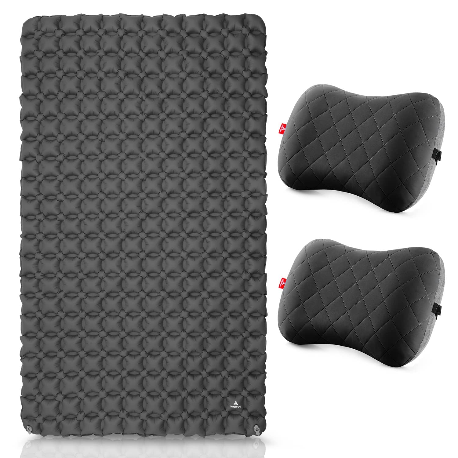 Hikenture Ultralight Double Sleeping Pad with 2 Inflatable Camping Pillows - Removable Cover for Easy Cleaning, Neck & Lumbar Support - Perfect for Backpacking, Hiking, Camping & Outdoor Adventures