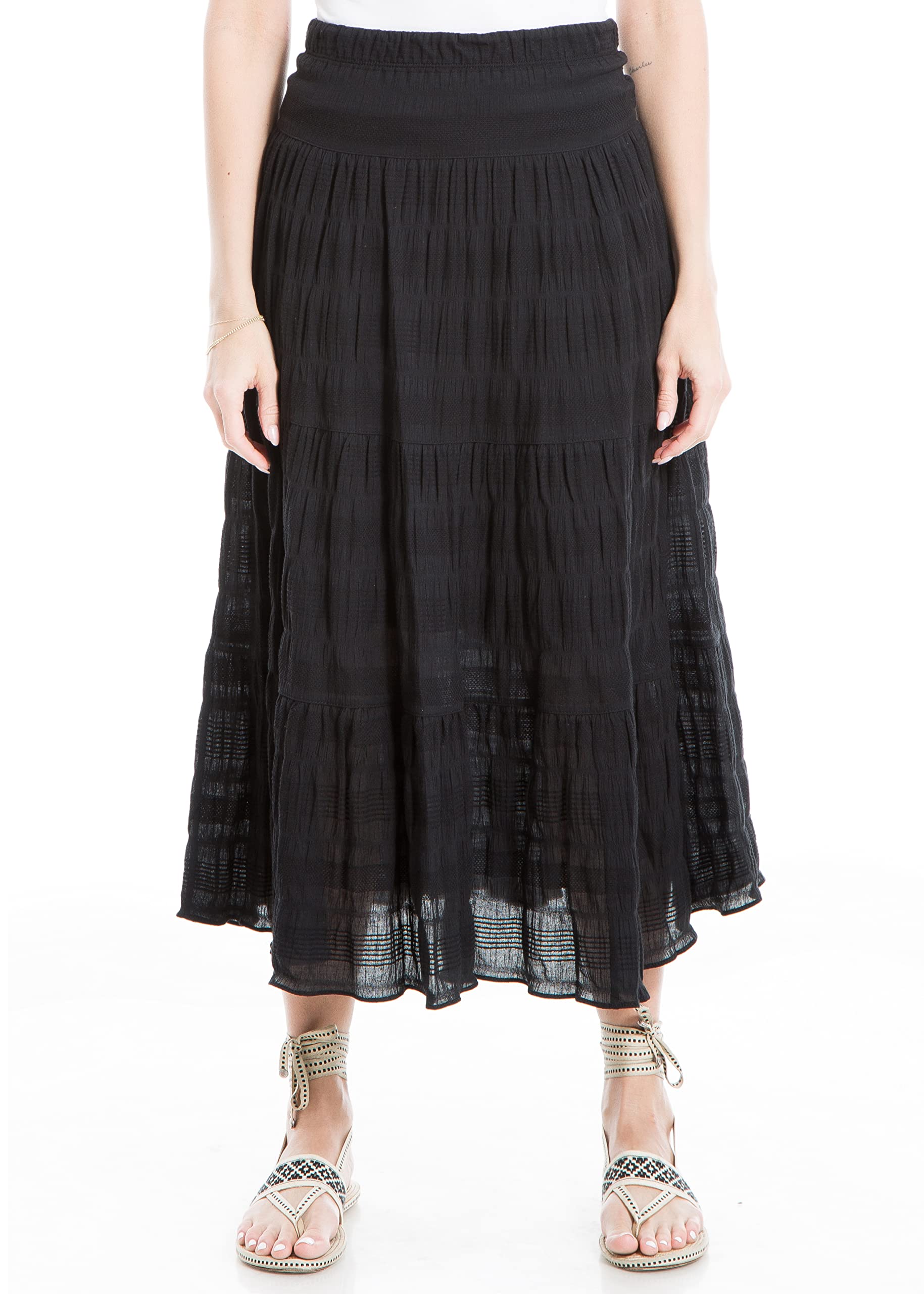 Max Studio Women's Textured Cotton Maxi Skirt - Flowy Boho Long Skirt for Summer, Beach & Casual Wear