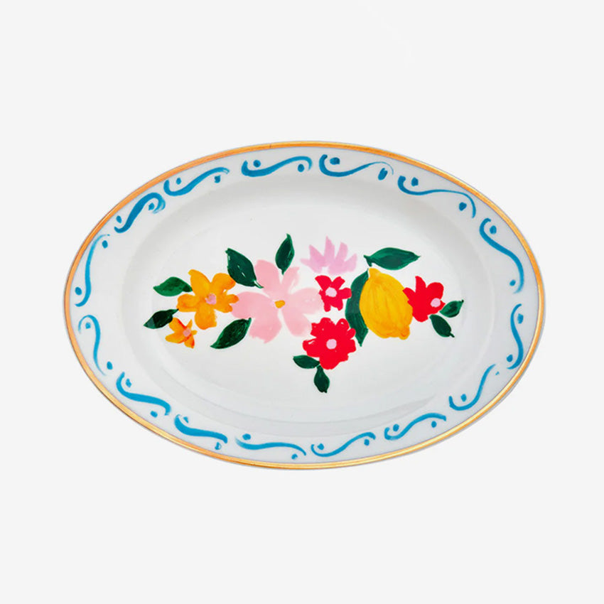 Bitossi Home Con Amore Oval Tray - Handmade Italian Ceramic Serving Platter with Floral Lemon Design - Perfect for Dining, Entertaining & Home Decor