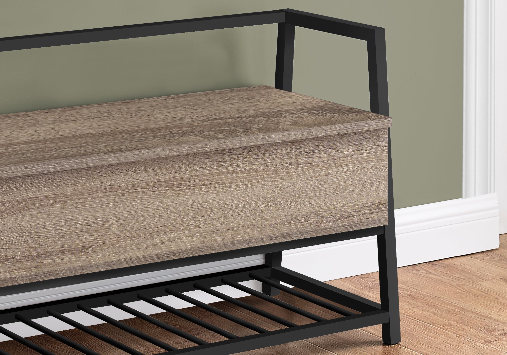 42L Dark Taupe Storage Bench with Black Metal Frame - Perfect for Entryway, Living Room, or Bedroom Organization