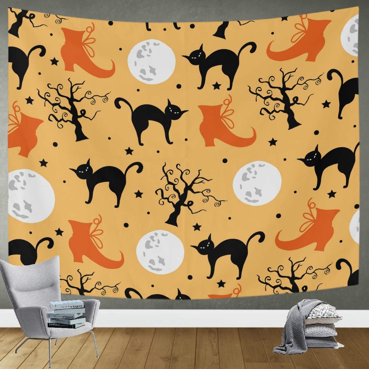 DOMIKING Halloween Wall Tapestry - Spooky Zombie Ghost Jack-O-Lantern Design for Living Room, Bedroom, Office & Dorm Decor (60x51in) | Perfect for Halloween Party Decorations, Gothic Home Decor & Seasonal Wall Art