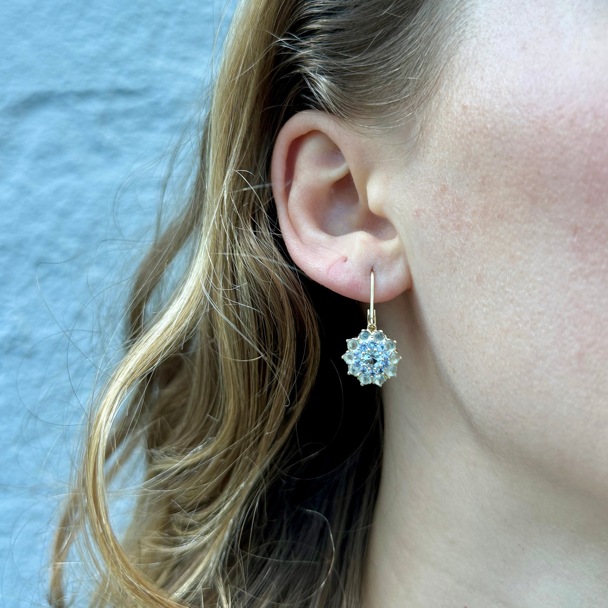 14K Yellow Gold Aquamarine & Sapphire Drop Earrings for Women - Elegant Dangling Jewelry for Weddings, Parties & Special Occasions