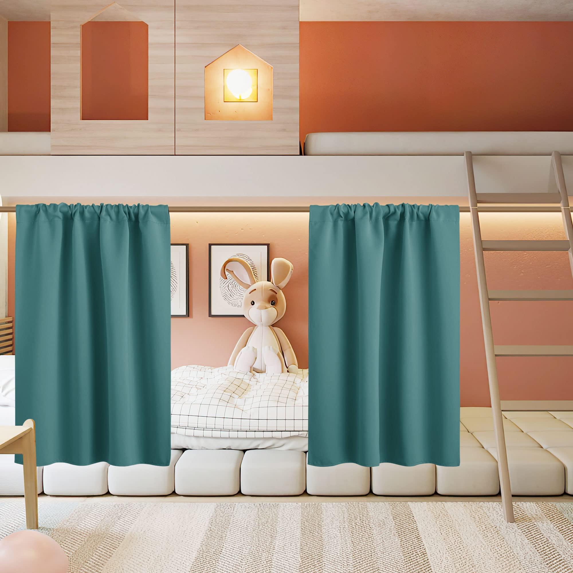 RYB HOME Small Blackout Curtains for Kitchen Window - 34x30 Inch Teal Portable Privacy Curtain Set for Bedroom, Office, Bathroom, Basement, Garage, RV Bunk - Perfect for Light Blocking and Room Dividers (2 Pcs)