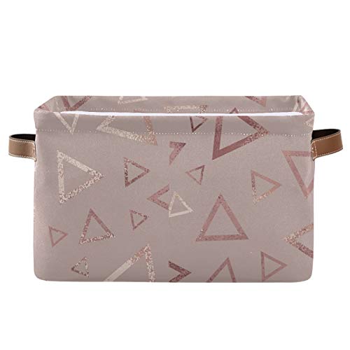Rose Gold Abstract Triangle Collapsible Storage Basket with PU Handles - Waterproof Nursery Laundry Organizer (1 Pack) | Perfect for Baby Room, Bathroom & Closet Organization