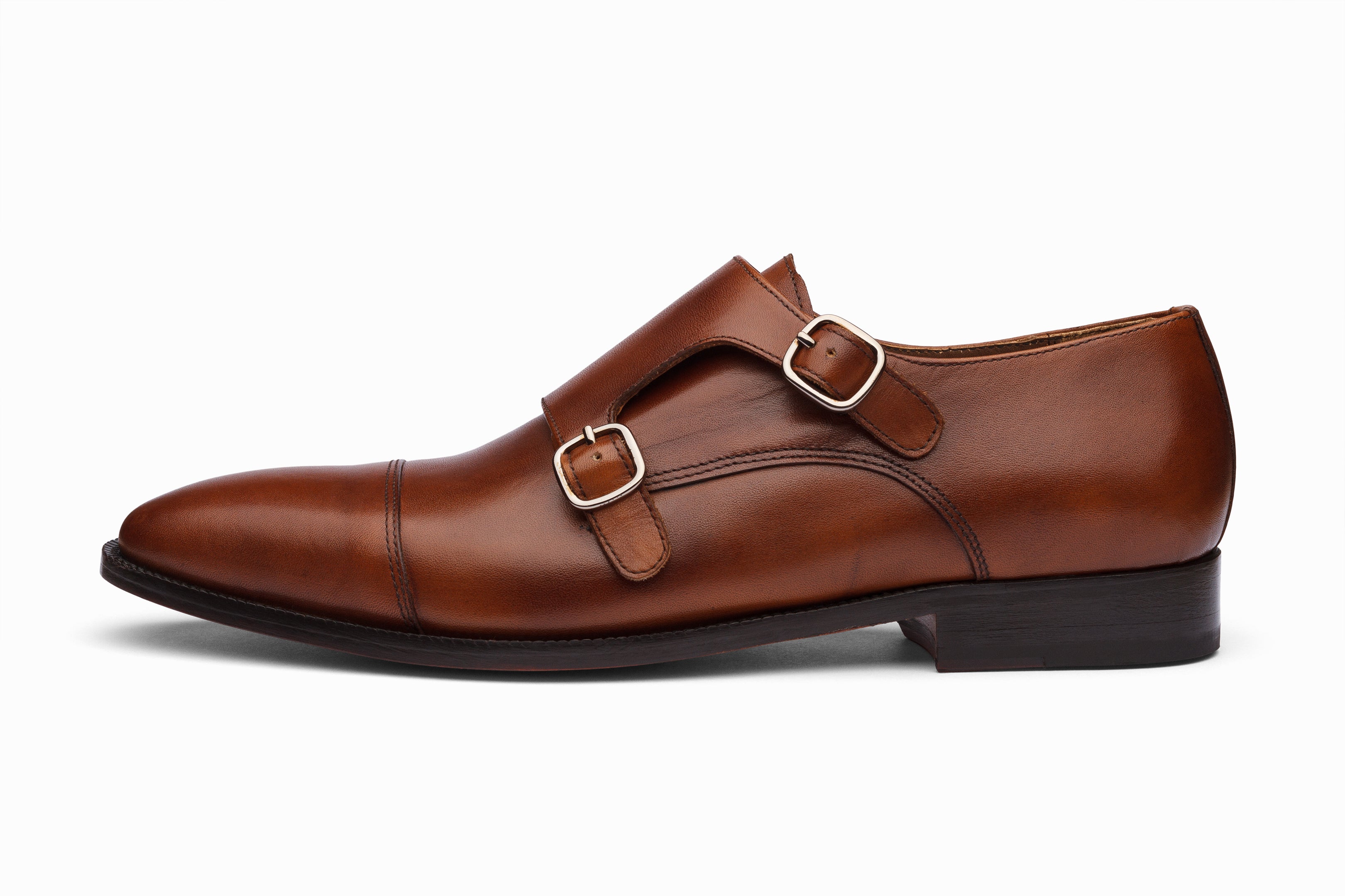 Premium Leather Toecap Double Monk Strap Dress Shoes for Men - Classic Tobacco Brown - Perfect for Business, Office & Formal Occasions