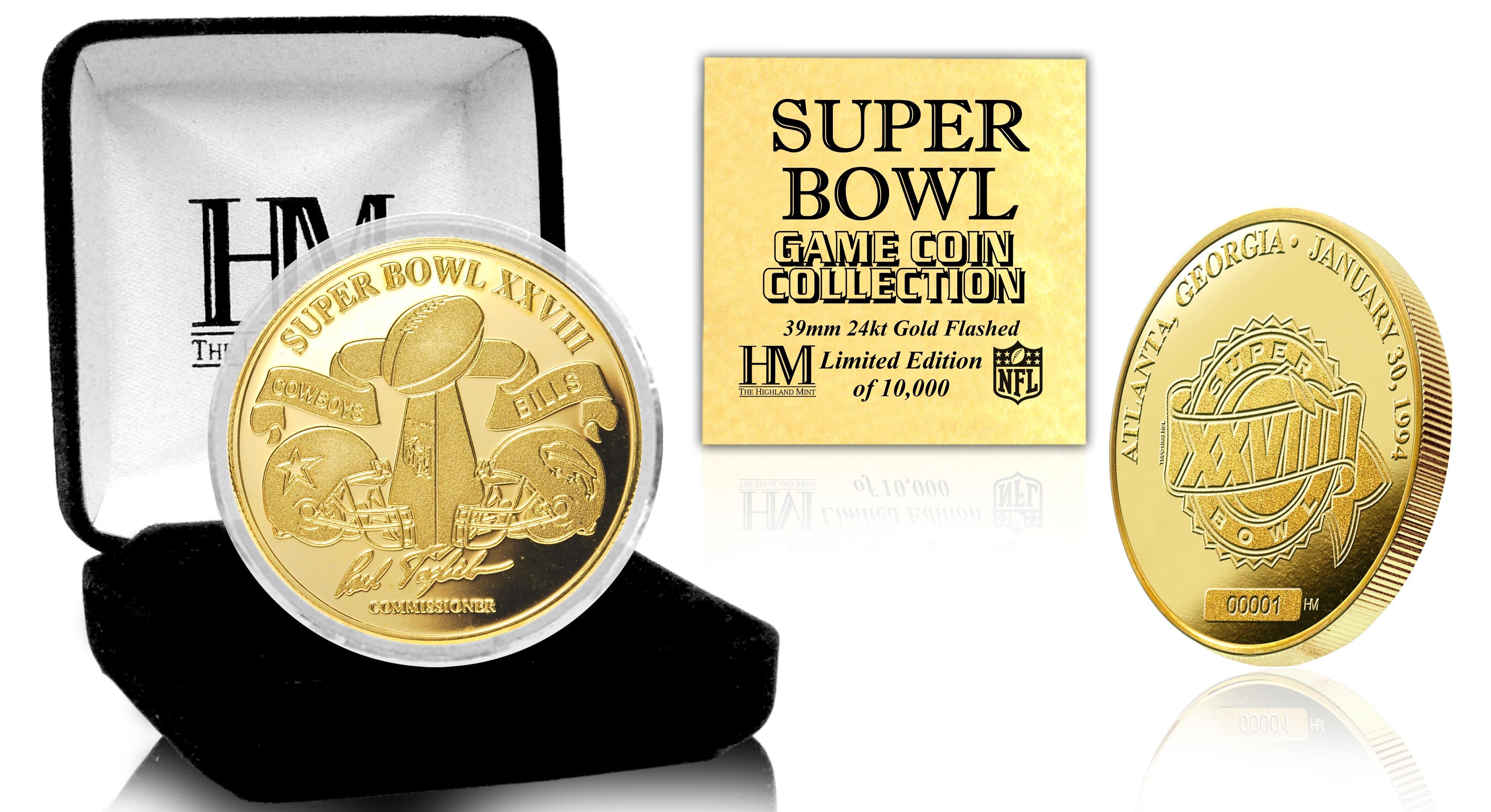 Super Bowl XXVIII 24kt Gold Commemorative Flip Coin - Collectible NFL Football Memorabilia for Sports Fans & Coin Collectors - Perfect for Game Day, Sports Bars, and Display Cases