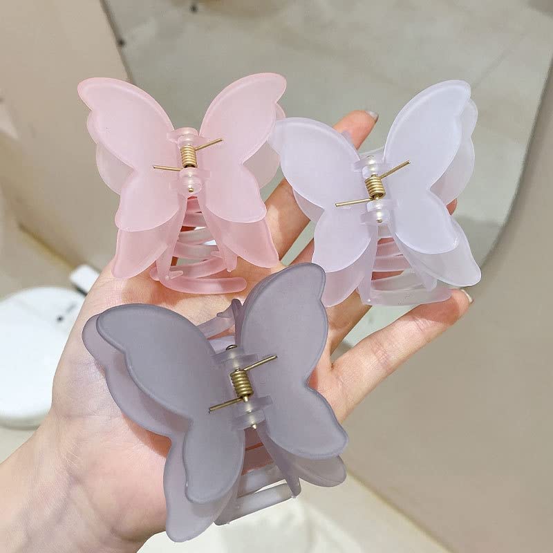 SUKAINA TRENDS Korean Matte Butterfly Hair Claw Clip Set - 3pcs Women's Hair Accessories for Girls & Teens - Perfect for School, Work, Parties & Everyday Styling