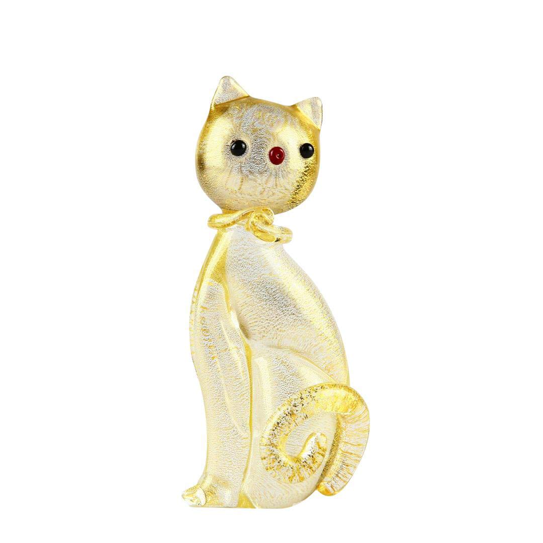 Pure Gold Cat Figurine - Handcrafted Original Murano Glass Collectible - Perfect for Home Decor, Gift & Luxury Collection