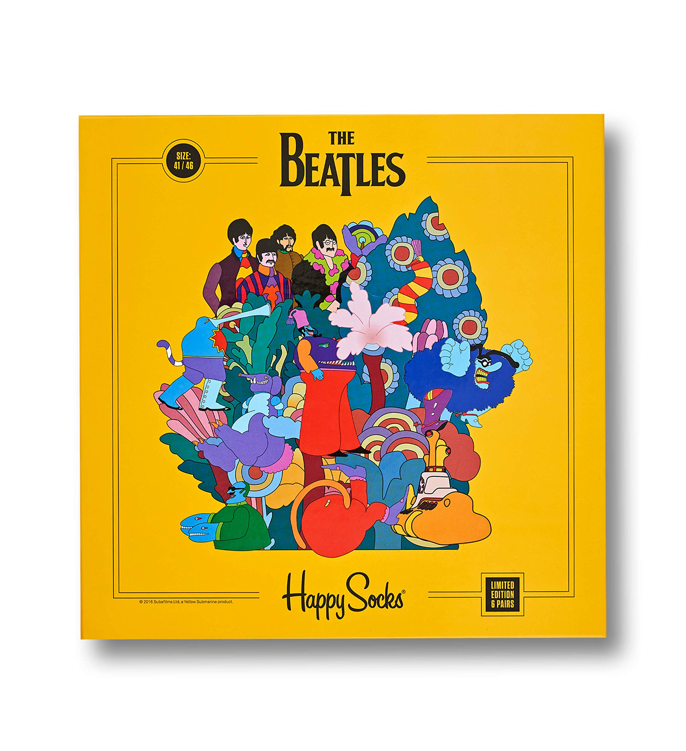 The Beatles Yellow Submarine Happy Socks 6-Pack Limited Edition Collector's LP Box - Fun Novelty Socks for Music Fans, Gift Idea & Beatles Memorabilia Collectors (Great for Concerts, Parties & Everyday Wear)