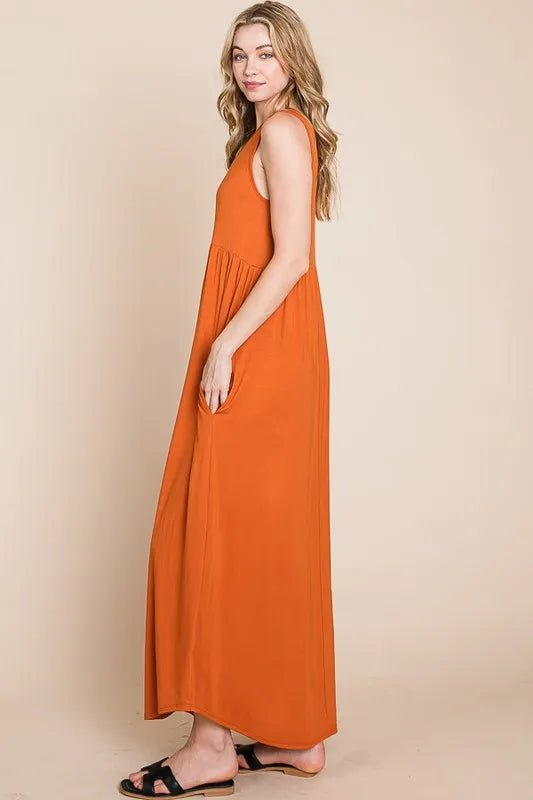 BOMBOM Women's Sleeveless Maxi Dress with Pockets - Summer Beach Dress, Casual Sundress for Vacations, Parties & Outdoor Events