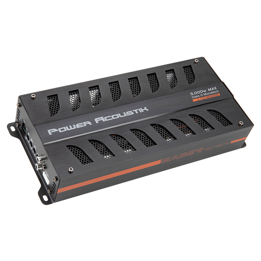 Power Acoustik SB1.5000D 5000W Peak (1700W RMS) SABER Series Class D Monoblock Car Amplifier with Bass Remote - High Power Audio for Subwoofers & Car Sound Systems