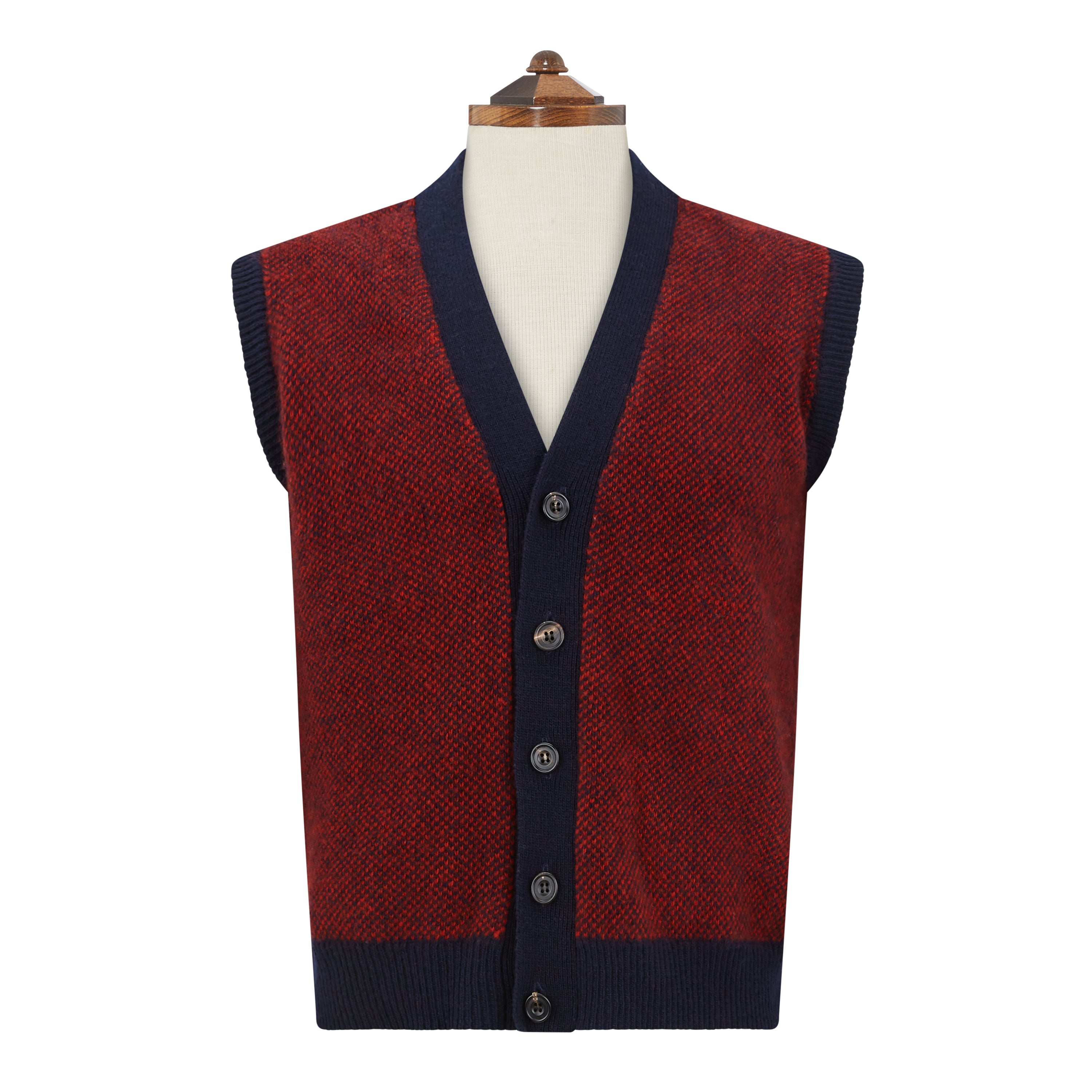 Kells Knitted Wool Vest for Men & Women - Burgundy & Navy Birdseye Pattern - Warm Winter Layering for Office, Outdoor & Casual Wear