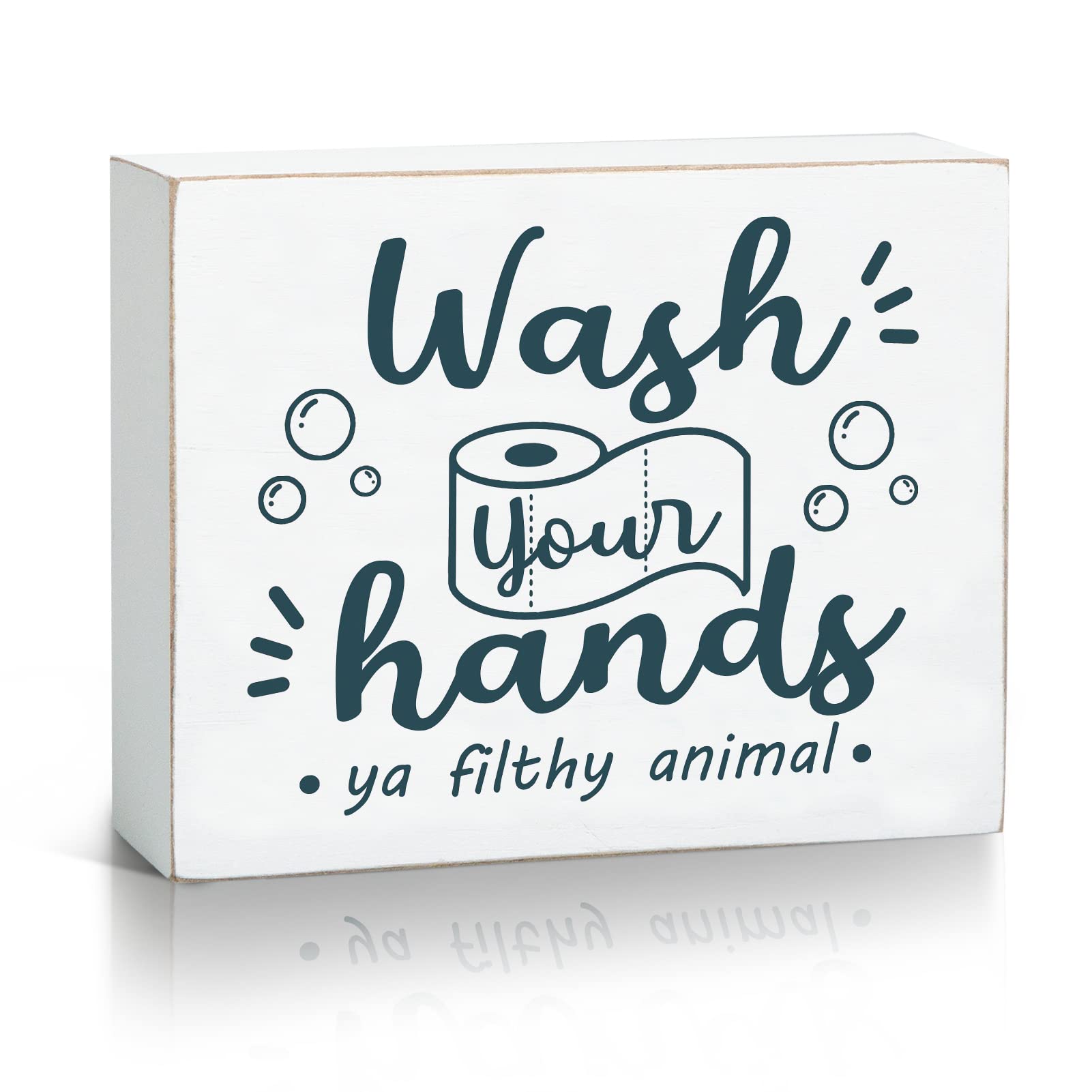 Funny Bathroom Sign - Farmhouse Shelf Decor for Kitchen, Rustic Home Desk Decorations - 4.7 x 5.9 Inches - Wash Your Hands - Perfect for Bathroom, Kitchen, Office & Farmhouse Decor