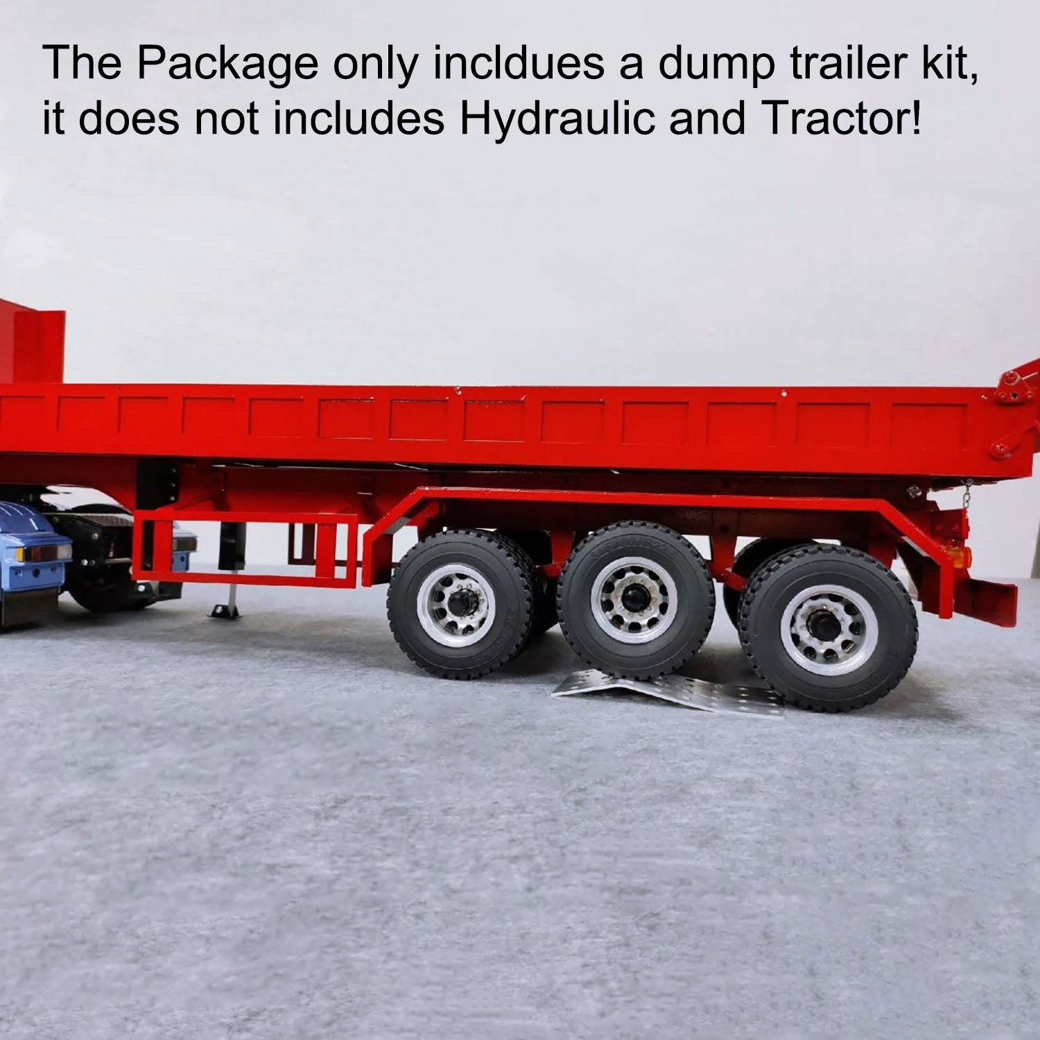 1/14 Scale Metal 3-Axle Remote Control Low Bed Dump Trailer with Electric Legs - No Hydraulic System - Compatible with Tamiya LESU RC Tractor Trucks - Perfect for Construction Site Play & RC Truck Hauling Scenarios