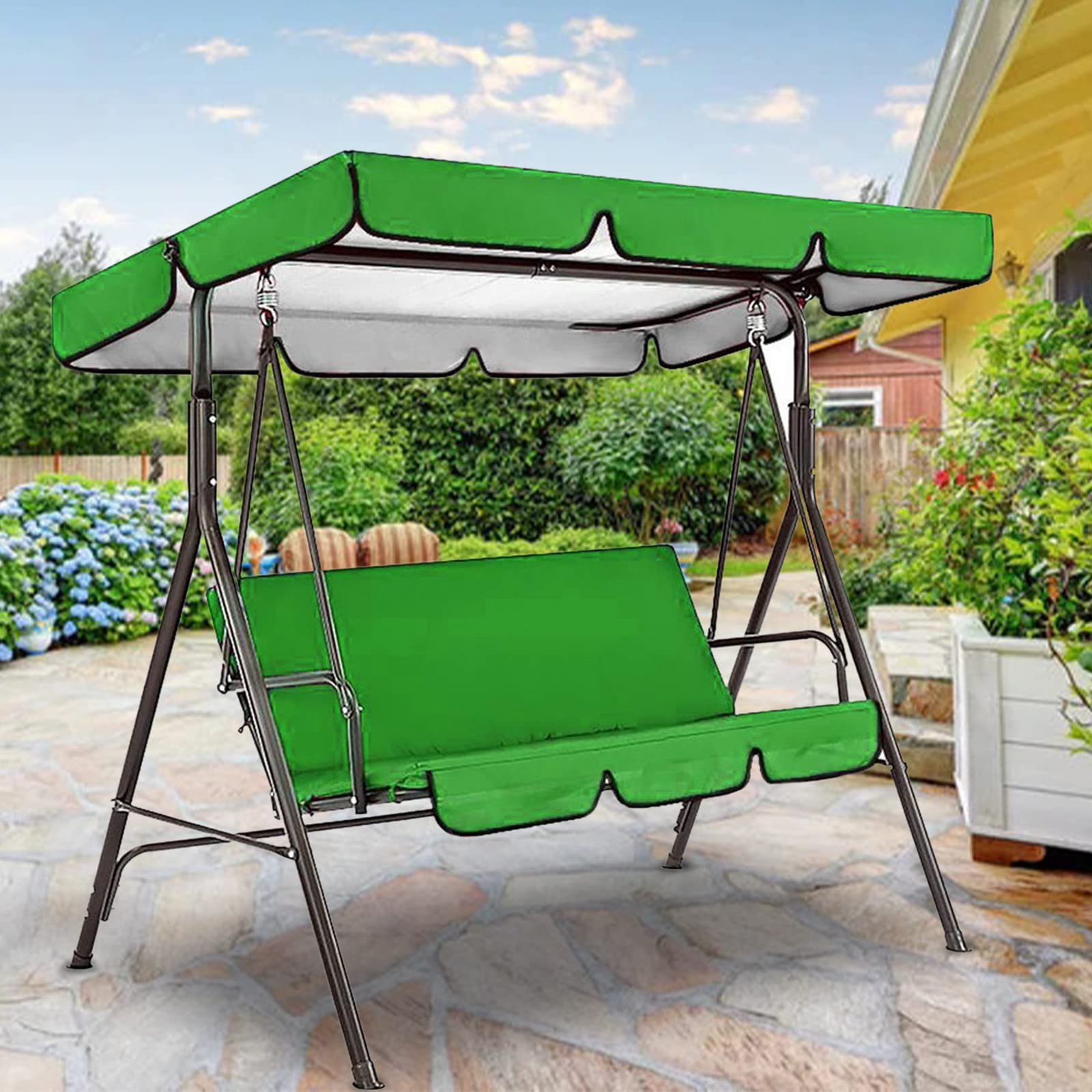 Outdoor Swing Canopy Cover - Waterproof Porch Swing Canopy Top Set, Replacement Garden Swing Seat Awning & Cushion Cover for Patio Hammock (Large, Green) - Perfect for Backyard, Garden & Outdoor Relaxation