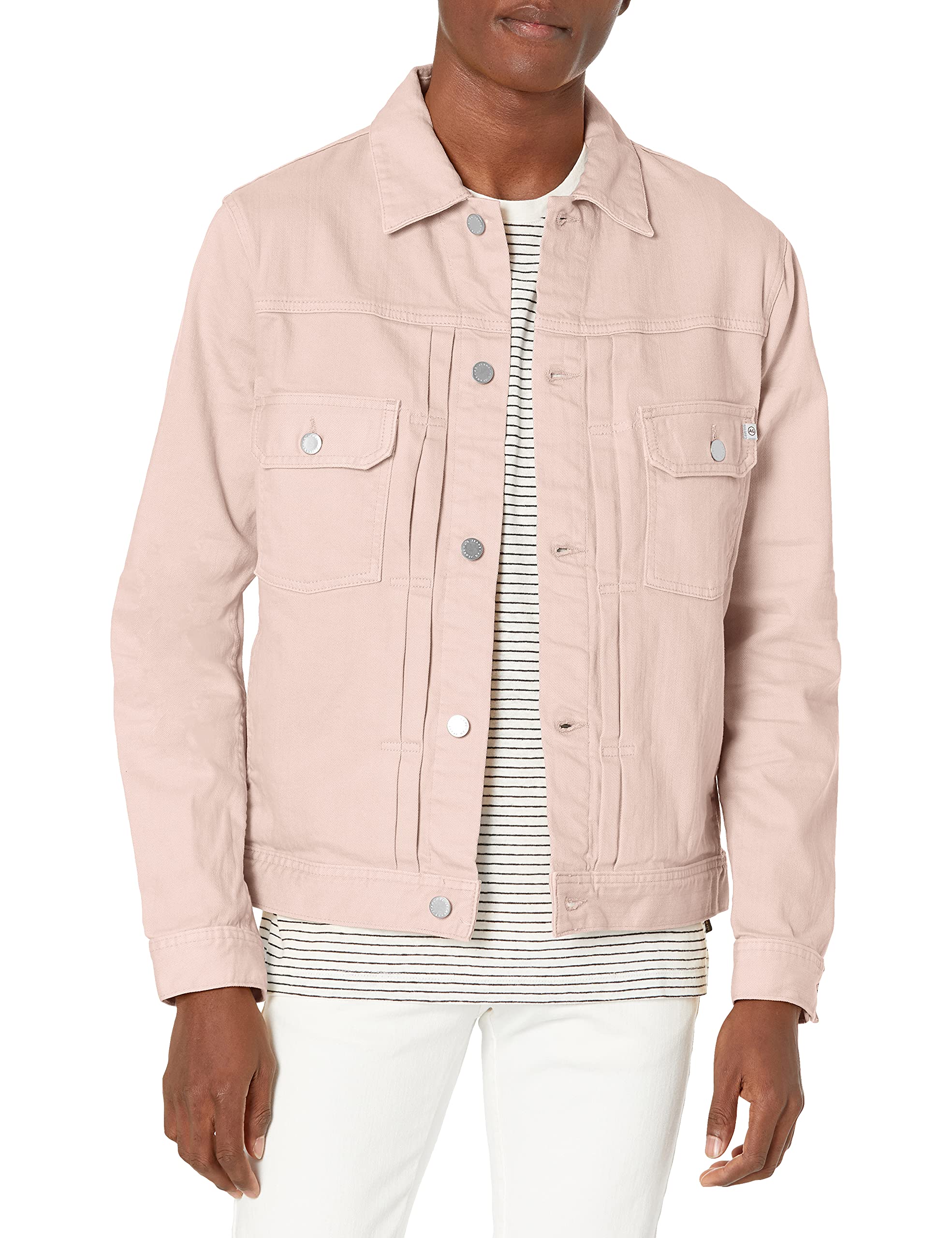 AG Adriano Goldschmied Men's Omaha Denim Jacket - Classic Blue Distressed Denim Trucker Jacket for Casual Wear & Outdoor Activities