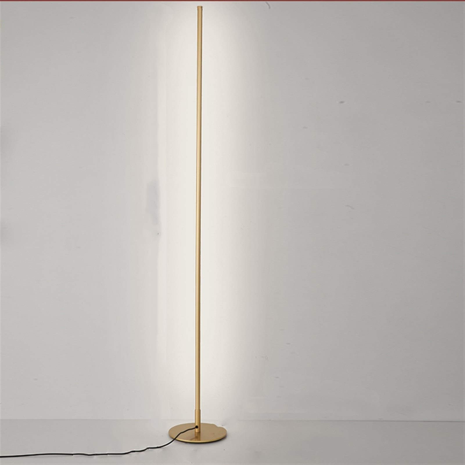 Modern Minimalist LED Floor Lamp - Nordic Gold Standing Light for Living Room, Bedroom, Study - Adjustable Brightness, Energy Saving - Perfect for Reading, Working, and Ambient Lighting (Cold White Body, Gold Lampshade)
