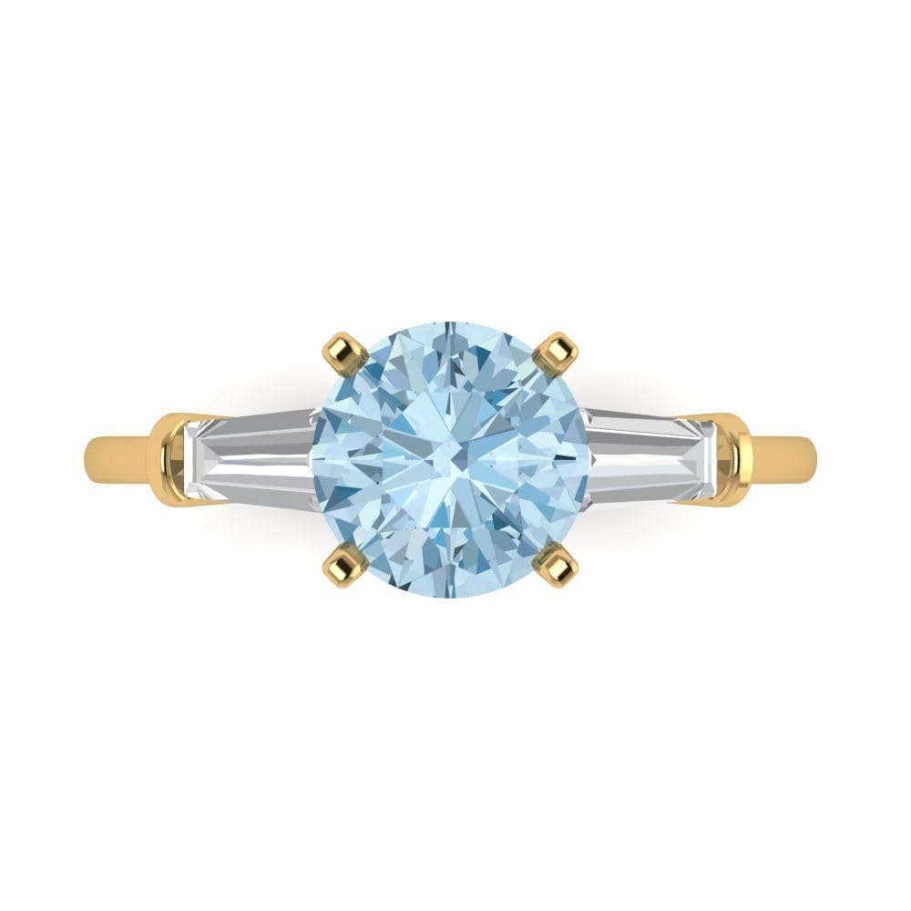 2.0 ct Round Cut Aquamarine Engagement Ring - 3 Stone Solitaire in 14K Yellow Gold | Designer Bridal Jewelry for Anniversary & Wedding | Perfect for Proposals, Special Occasions & Gifts