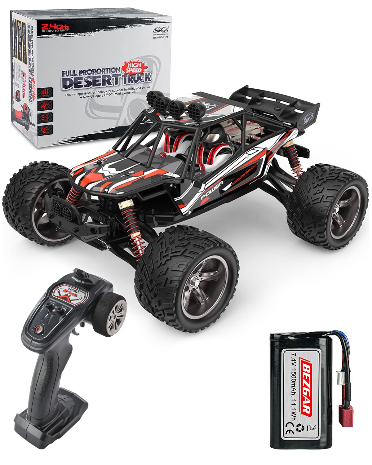 BEZGAR HM122 1/12 Scale 2WD High Speed 38 Km/H Remote Control RC Truck - Off Road Buggy Vehicle with Rechargeable Battery - Perfect for Backyard Racing, Off Road Adventures & Kids Outdoor Play