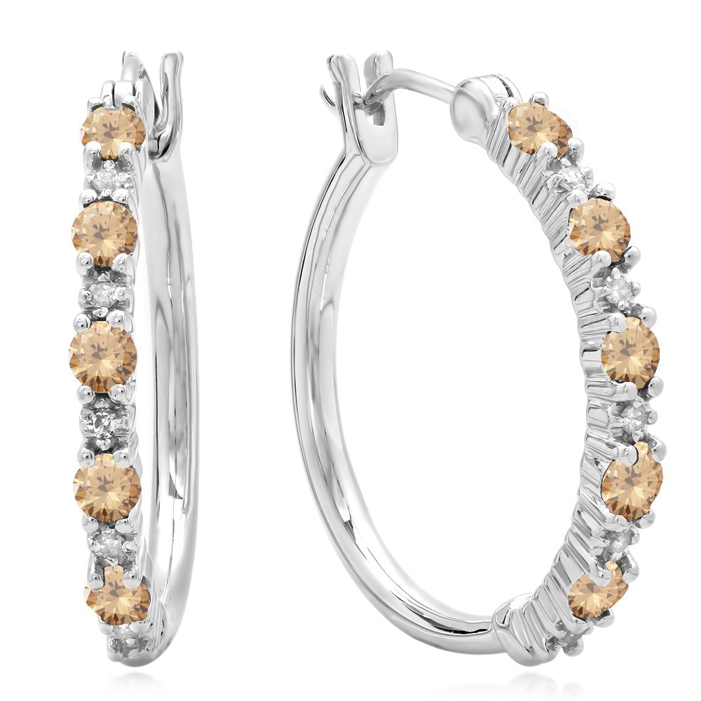 Dazzlingrock Sterling Silver Round White Diamond & Gemstone Hoop Earrings for Women - Elegant Dainty Jewelry for Parties, Weddings & Everyday Wear