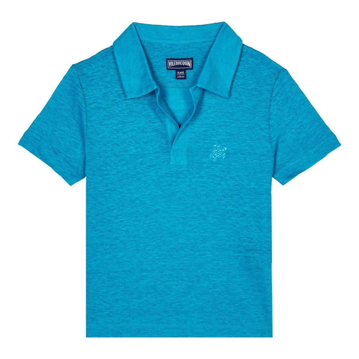 Vilebrequin Boys' Linen Polo Shirt - Classic Solid Color Short Sleeve Top for Summer Beach & Casual Outings