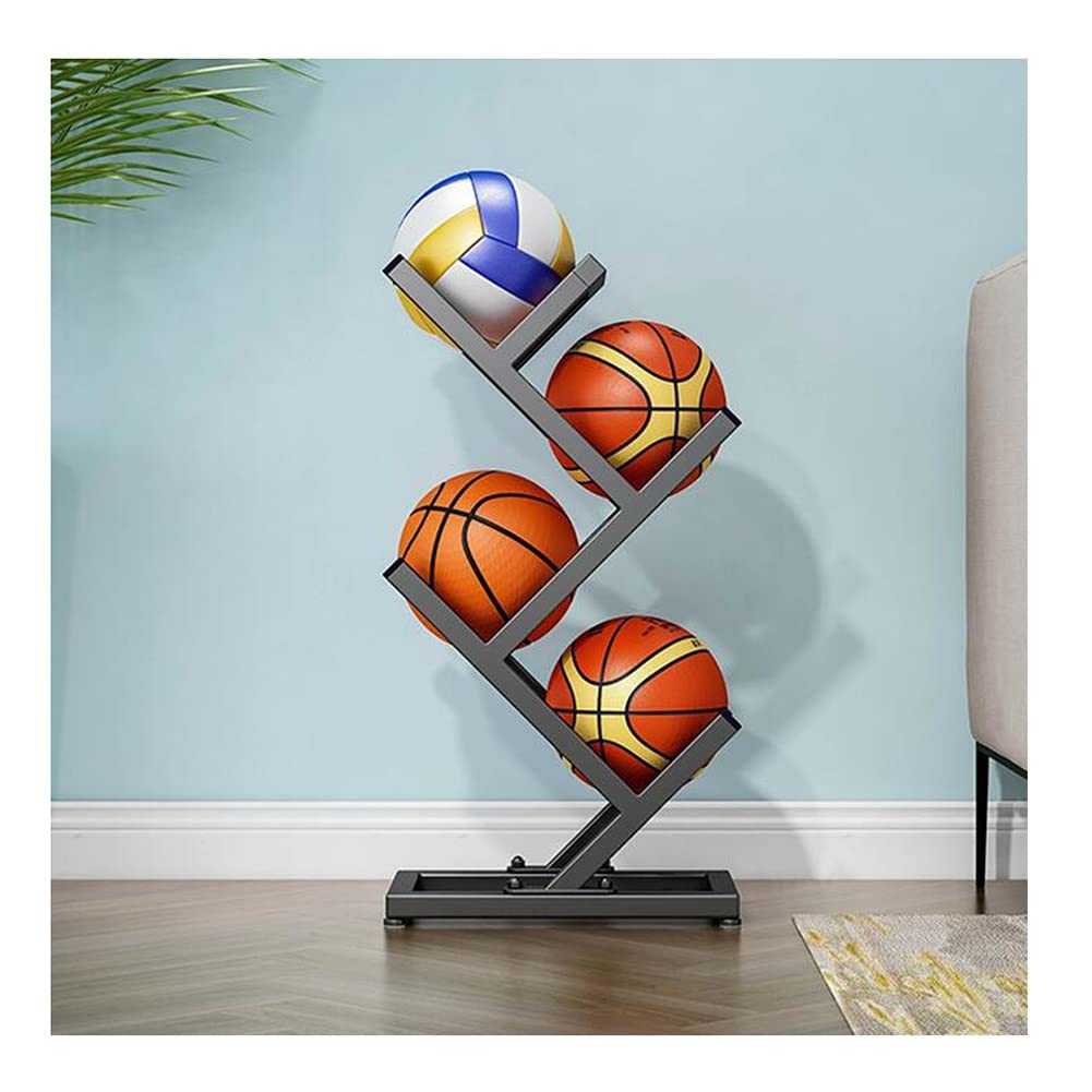 Basketball Storage Rack - 3/4/5 Tier Metal Sports Ball Organizer for Home, School & Gym - Double-Sided Fitness Equipment Storage Basket (40x23x80cm, Black) - Perfect for Organizing Basketballs, Soccer Balls & Sports Gear