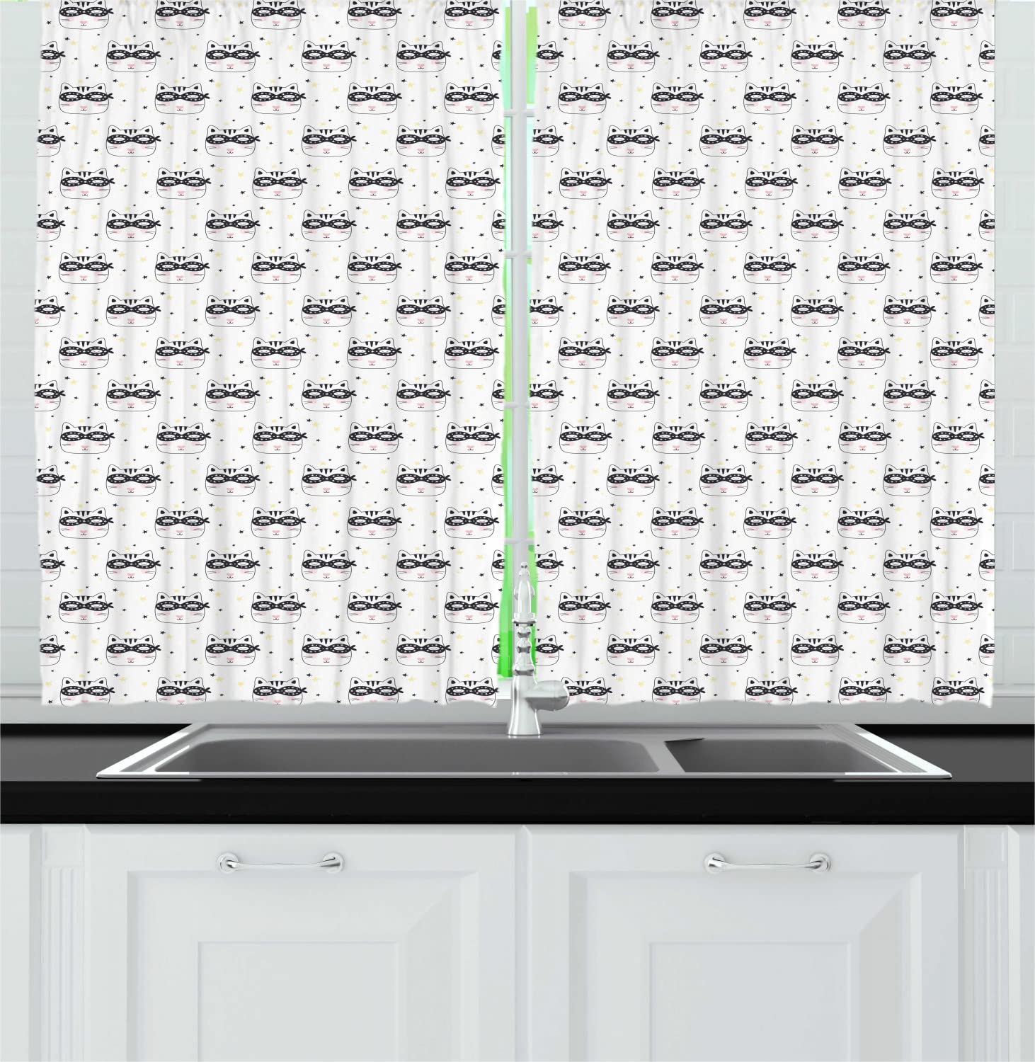 Ambesonne Cat Themed Kitchen Curtains - 55