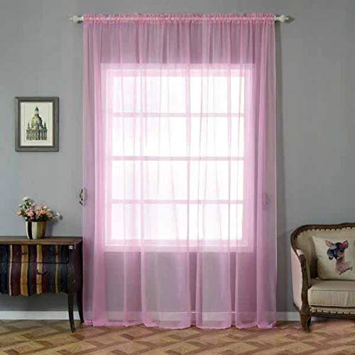Efavormart 2 Panels Pink Sheer Organza Window Curtains with Rod Pocket - 52