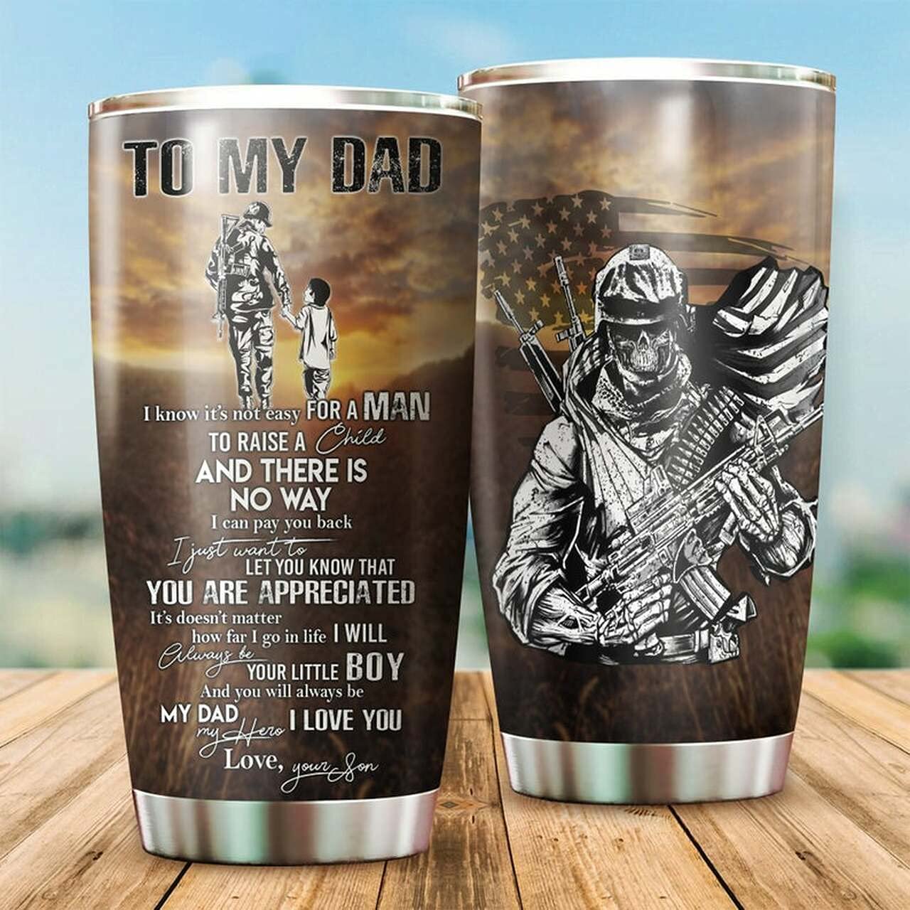 20oz Stainless Steel Vacuum Insulated Tumbler Cup - Military Dad Gift for Army Veteran Hero - Custom Engraved Sports Water Bottle - Perfect Birthday, Christmas & Thanksgiving Present - Ideal for Outdoor Activities, Gym & Daily Use