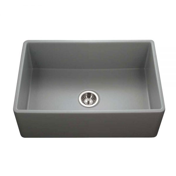 Hamat CHE 3020SA MG Matte Grey Fireclay Apron Front Single Bowl Kitchen Sink - Durable Farmhouse Sink for Modern & Rustic Kitchens, Perfect for Cooking & Cleaning