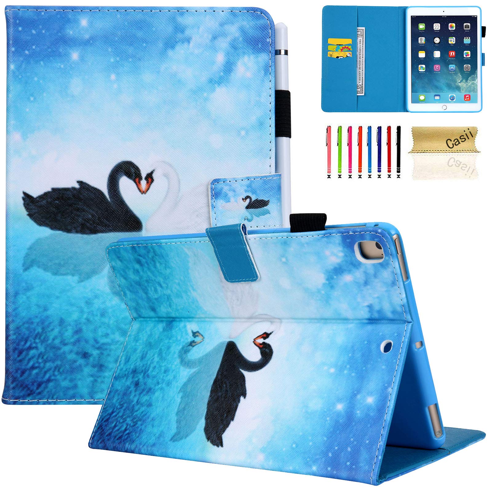 Premium iPad 9.7 Inch Case - Slim Lightweight Protective Cover with Auto Wake/Sleep for iPad 5th/6th Gen, iPad Air 1/2 (2017 2018 Models) - Cute Swan Couple Design - Perfect for Work, Travel & Home Use