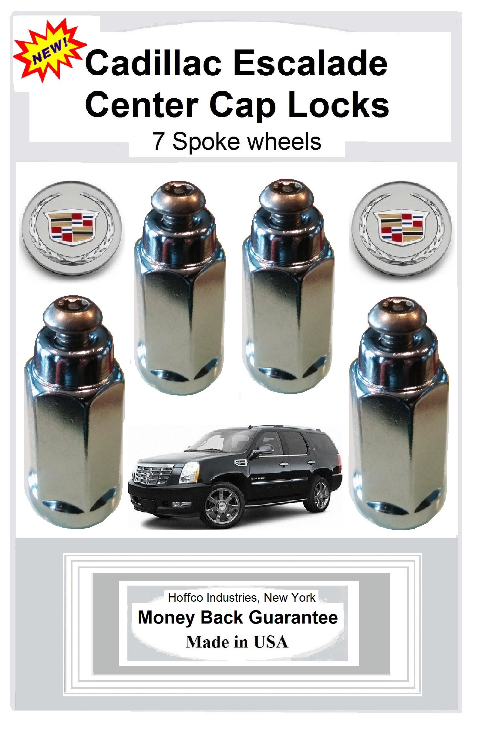 Cadillac Escalade Wheel Center Cap Locks for 7-Spoke Rims - Secure Anti-Theft Hub Caps for Luxury SUV (2015-2023 Models) | Perfect for Parking Lots & Urban Driving